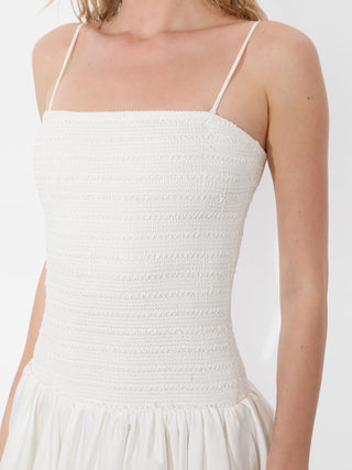 Alice + Olivia Arden Women's White Square Neck Drop Waist Poplin Bubble Hem Sleeveless Smocked Bodice Mini Dress