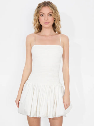 Alice + Olivia Arden Women's White Square Neck Drop Waist Poplin Bubble Hem Sleeveless Smocked Bodice Mini Dress