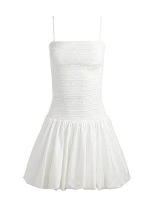 Alice + Olivia Arden Women's White Square Neck Drop Waist Poplin Bubble Hem Sleeveless Smocked Bodice Mini Dress
