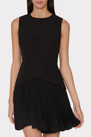 Milly Haddy Women's Black Pleated Flattering V-Shape Bodice Waistline Sleeveless Mini Cocktail Dress