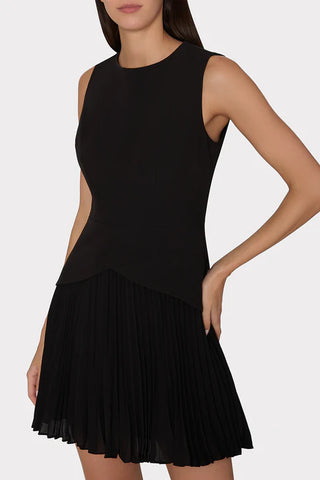 Milly Haddy Women's Black Pleated Flattering V-Shape Bodice Waistline Sleeveless Mini Cocktail Dress