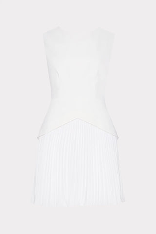 Milly Haddy Women's White Pleated Flattering V-Shape Bodice Waistline Sleeveless Mini Cocktail Dress