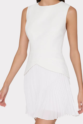 Milly Haddy Women's White Pleated Flattering V-Shape Bodice Waistline Sleeveless Mini Cocktail Dress