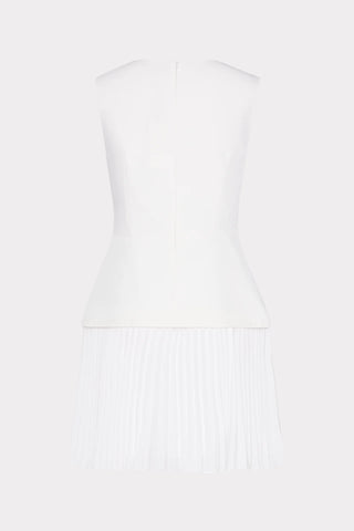 Milly Haddy Women's White Pleated Flattering V-Shape Bodice Waistline Sleeveless Mini Cocktail Dress