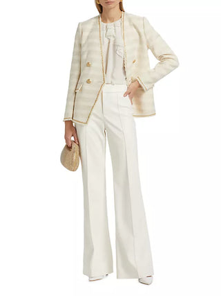 Kobi Halperin Hesper Women's Beige Striped Tweed Metallic Trim Double-Breasted Blazer Jacket