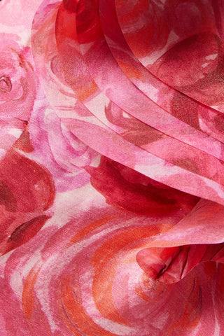 Aje Enchanted Women's Pink Floral Linen-Blend Fluttery Organza Ruffles Plunged Deep V-Neckline Midi Dress