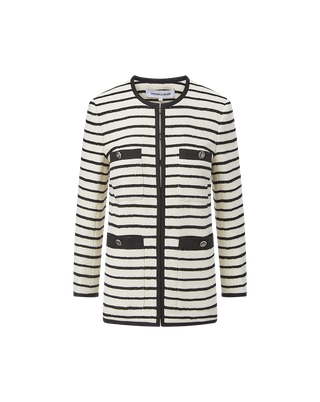 Veronica Beard Foster Women's White Knit Striped Long Sleeve Dickey Jacket