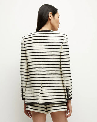 Veronica Beard Foster Women's White Knit Striped Long Sleeve Dickey Jacket