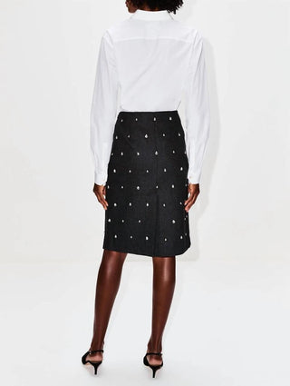 A.L.C. Opal Women's Charcoal Felt Wool-Blend Back Slit Lined Crystal-Embellished Pencil Skirt