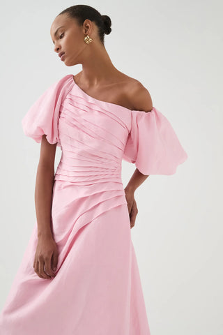 ruched asymmetric midi dress in blush Asymmetric One Shoulder Ruched Detail Maxi Dress In Pink | EGO US