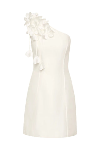 Aje Camille Women's Ivory Linen Floral Motifs Fitted Asymmetrical One-Shoulder Mini Fit & Flare Dress