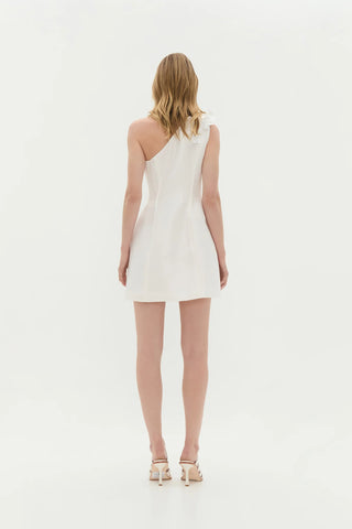 Aje Camille Women's Ivory Linen Floral Motifs Fitted Asymmetrical One-Shoulder Mini Fit & Flare Dress