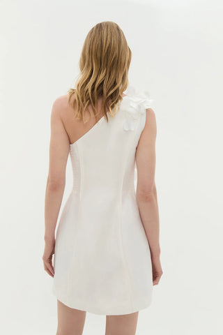 Aje Camille Women's Ivory Linen Floral Motifs Fitted Asymmetrical One-Shoulder Mini Fit & Flare Dress