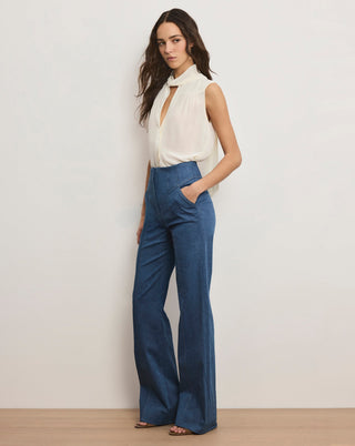 Veronica Beard Frenkle Women's Blue Denim Cotton Flared Leg Stretch High-Rise Trouser Pant Jeans