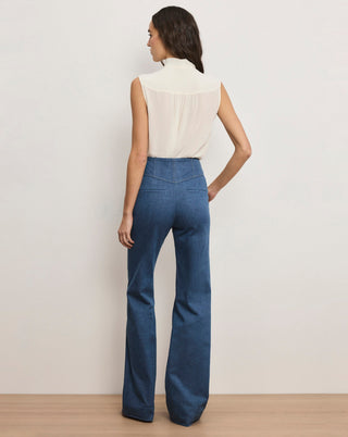 Veronica Beard Frenkle Women's Blue Denim Cotton Flared Leg Stretch High-Rise Trouser Pant Jeans