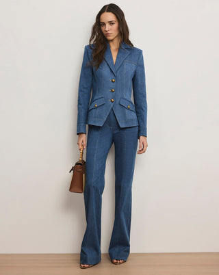 Veronica Beard Frenkle Women's Blue Denim Cotton Flared Leg Stretch High-Rise Trouser Pant Jeans