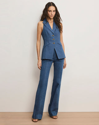 Veronica Beard Frenkle Women's Blue Denim Cotton Flared Leg Stretch High-Rise Trouser Pant Jeans