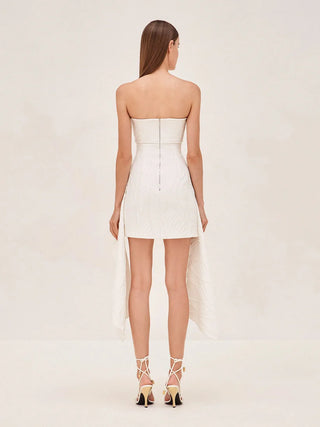 Alexis Brigitte Women's Beige Strapless Off The Shoulder High-Low Hemline Asymmetric A-Line Mini Dress