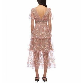 Self-portrait Flower Mesh Tiered Midi Dress