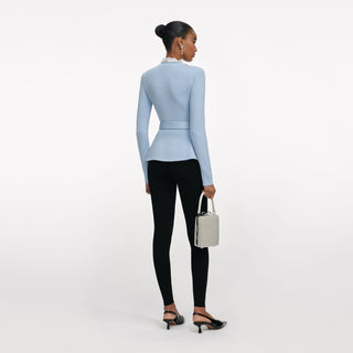 Self-Portrait Women's Blue Lace Frill Crystal Trims Removable Belted Stretch Peplum Waist Cinches Cardigan Sweater