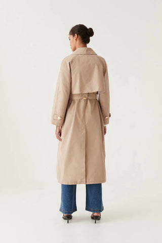 Aje Replica Women's Beige Oversized Tabbed Cuffs Lined Gold Accent Buttons Raglan Sleeves Trench Coat