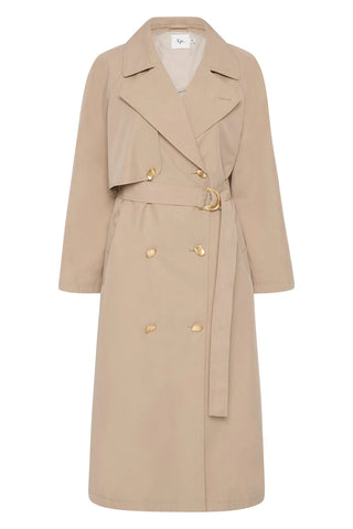Aje Replica Women's Beige Oversized Tabbed Cuffs Lined Gold Accent Buttons Raglan Sleeves Trench Coat