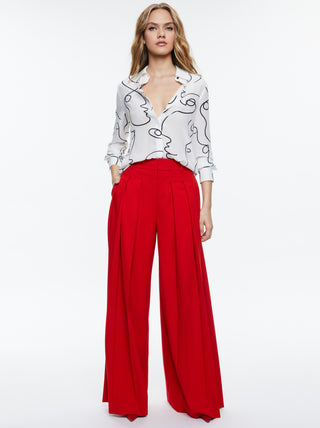 Alice and Olivia A+O X Koketit Brady Women's White Printed Semi Sheer Long Cuffed Sleeve Slim Button Down Shirt