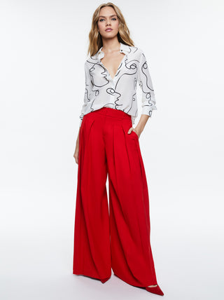 Alice and Olivia A+O X Koketit Brady Women's White Printed Semi Sheer Long Cuffed Sleeve Slim Button Down Shirt