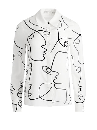 Alice and Olivia A+O X Koketit Brady Women's White Printed Semi Sheer Long Cuffed Sleeve Slim Button Down Shirt