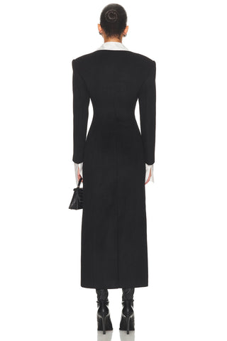 Helsa The Hourglass Women's Black Wool Blend Double-Breasted Square Neckline Button-Detail Trench Coat
