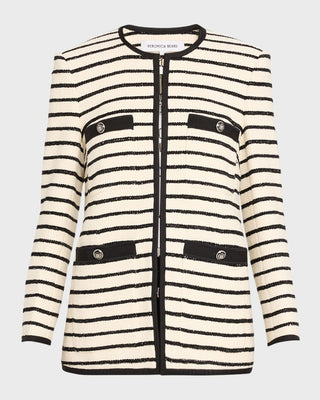 Veronica Beard Foster Women's White Knit Striped Long Sleeve Dickey Jacket