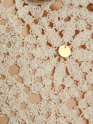 Ixiah Utopia Women's Beige Crochet Sequin Embellished High Waistline Side Split Flattering Midi Skirt