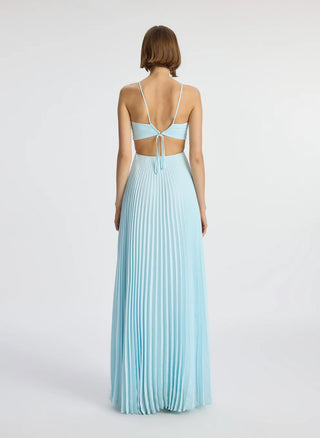 A.L.C. Moira Matte Women's Blue Polyester Fully Lined Halter Neck Pleated Cut-Out Maxi Dress A.L.C. Moira Matte Women's Blue Polyester Fully Lined Halter Neck Pleated Cut-Out Maxi Dress