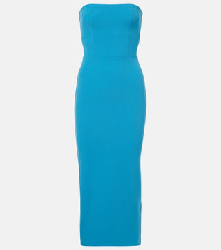Alex Perry Women's Blue Strapless Stretchy Off the Shoulder Back Slit Hem Sleeveless Fitted Bodycon Midi Dress