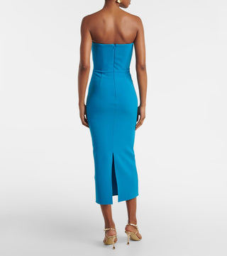 Alex Perry Women's Blue Strapless Stretchy Off the Shoulder Back Slit Hem Sleeveless Fitted Bodycon Midi Dress