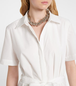 Simkhai Jenner Women's White Poplin & Lace Polyester Fully Lined Belted Waist Short Sleeve Collared Midi Shirt Dress