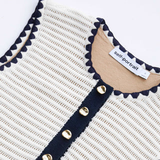 Self-Portrait Women's Crean Crochet Contrast Trim Lined Stretch Functional Pockets Relaxed Mini Dress