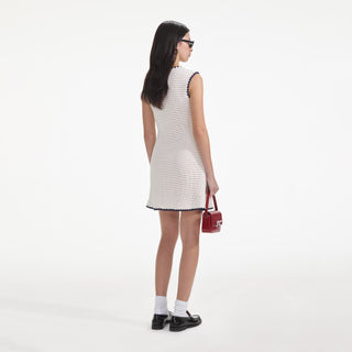 Self-Portrait Women's Crean Crochet Contrast Trim Lined Stretch Functional Pockets Relaxed Mini Dress