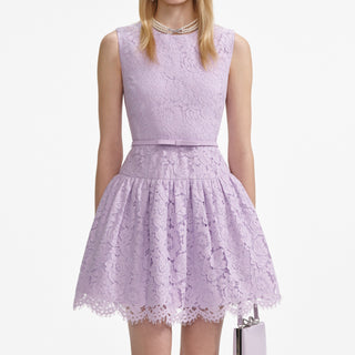 Self-Portrait Women's Purple Unlined Stretch Dropped Waist Tulle Flared Hem Cut-Out Sleeveless Mini Dress