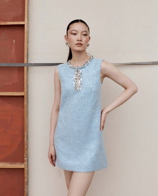 Self-Portrait Women's Blue Polyester Sequin Crew Neck Sleeveless