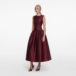 Self-Portrait Women's Burgundy Stretch Removable Belt Dropped Waistline Taffeta Fit & Flare Midi Dress