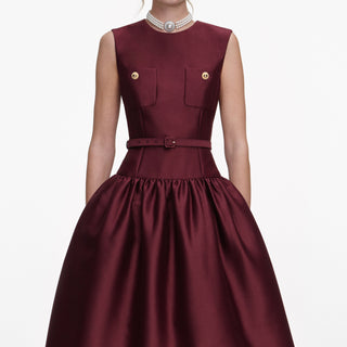 Self-Portrait Women's Burgundy Stretch Removable Belt Dropped Waistline Taffeta Fit & Flare Midi Dress