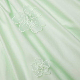 Self-Portrait Women's Green Cotton Flower Motifs Gathering Details Poplin Flared Hem Fitted Lined Midi Dress