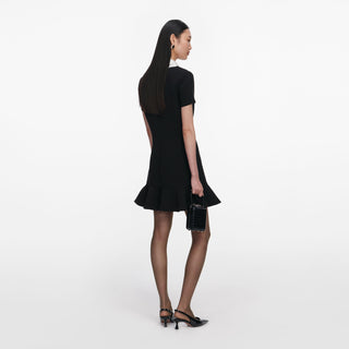 Self-Portrait Women's Black Crepe Lace Bib Detail Bow Motif Functional Pockets Minimal Stretch Fitted Mini Dress