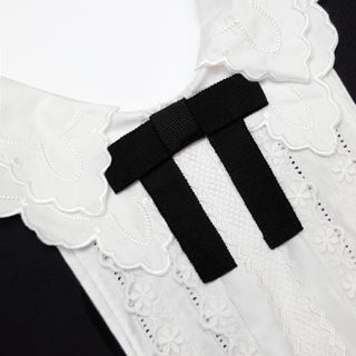 Self-Portrait Women's Black Crepe Lace Bib Detail Bow Motif Functional Pockets Minimal Stretch Fitted Mini Dress