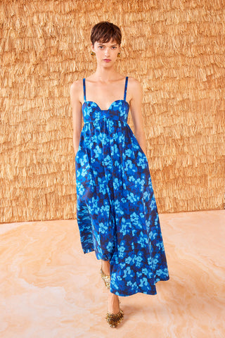 Ulla Johnson Harlan Women's Blue Floral Print Spaghetti Strap Sleeveless Midi Dress Ulla Johnson Harlan Women's Blue Floral Print Spaghetti Strap Sleeveless Midi Dress