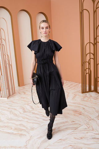 Ulla Johnson Delmara Women's Black Short Flutter Sleeve Belted Pleated TheFabNest Ulla Johnson Delmara Women's Black Short Flutter Sleeve Belted Pleated TheFabNest