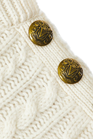 Veronica Beard Holton Women's White Cable-Knit Wool Mock Neck Ribbed Hemline Button-Detail Pullover Vest Sweater