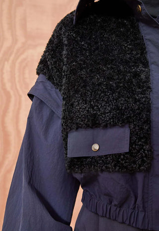Ulla Johnson Aidan Women's Dark Blue Polyester Zipper Front Elasticised Waist Slouchy Shoulder Teddy Fleece Jacket