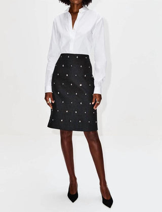 A.L.C. Opal Women's Charcoal Felt Wool-Blend Back Slit Lined Crystal-Embellished Pencil Skirt